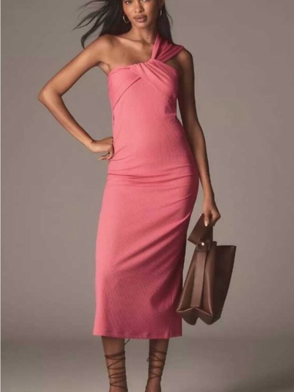 Anthropologie Porridge Petite Twist One Shoulder Dress in Pink
